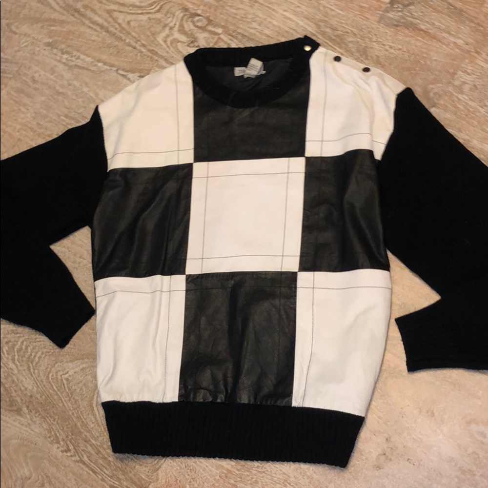Vintage Sir Beau  80s 90s leather sweater medium